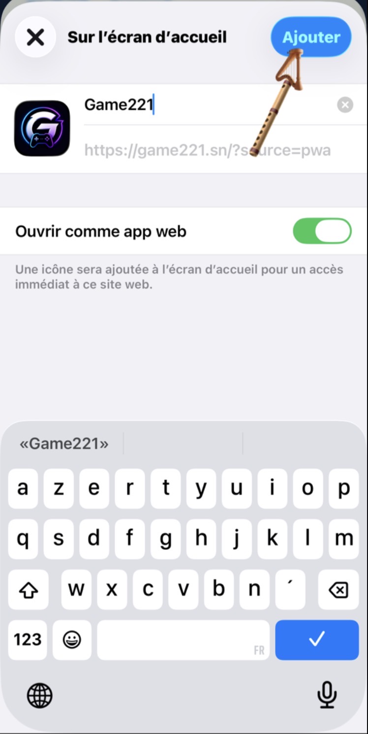 Écran de confirmation avec le bouton Ajouter en haut à droite